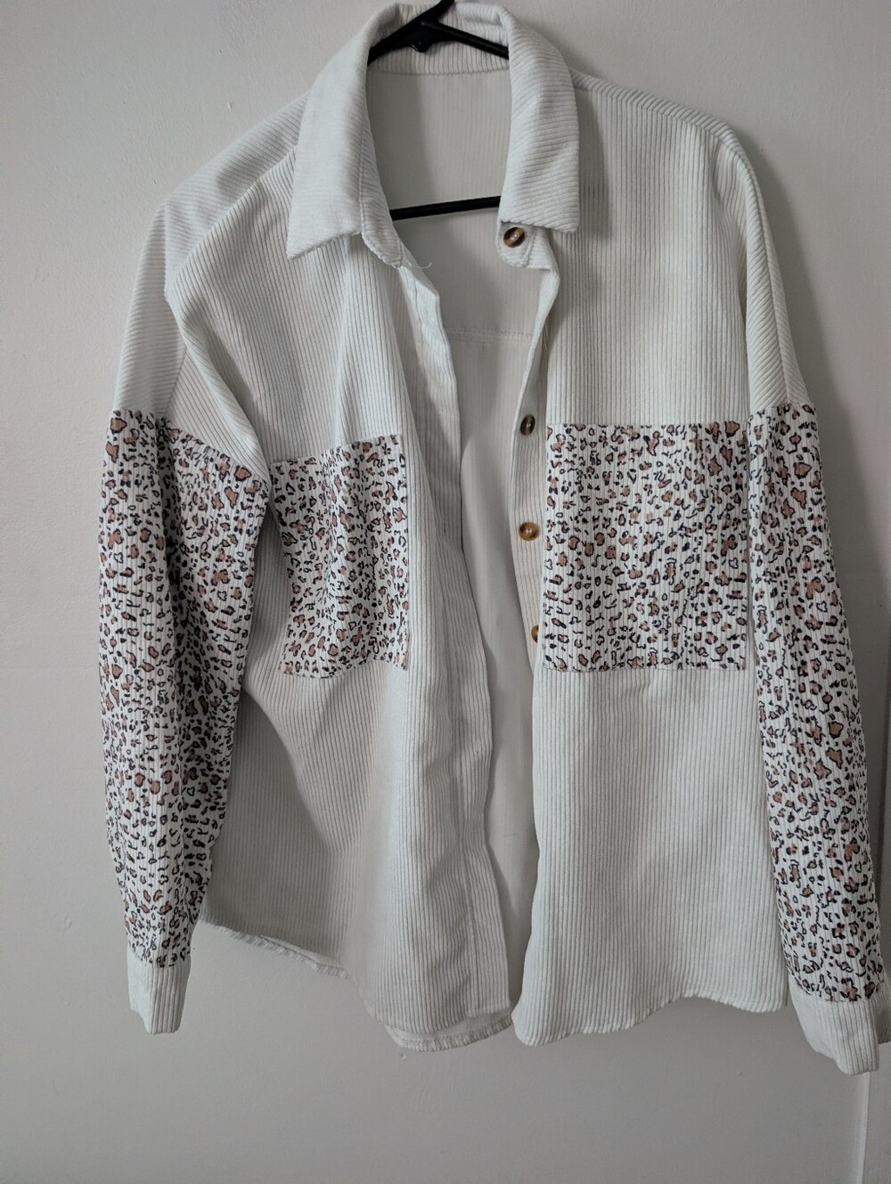 Shein‎ Gomorn Corduroy Leopard Print Women's Button Down Shirt Size L